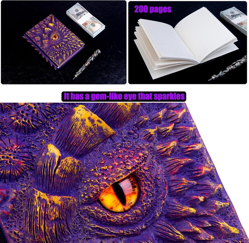 LZlightactor 3D Dragon Eye Embossed Journal,Resin Engraving Notebook,Dnd notebook for Dragon Lovers ，Blank Paper,Hardcover Travel Notepad for Writing,Sketchbook,Collection,Gift,Decoration A4 and A5 Size (A5-Purple-Lined) - Image 3